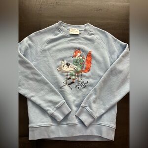 Maison Kitsuné “Fox at Café” Graphic Sweatshirt Small Light Blue 100% Cotton